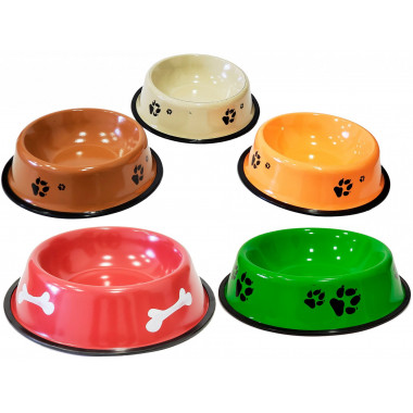 Миска металлическая цветная  с резиновым держателем 15см для собак и котов 